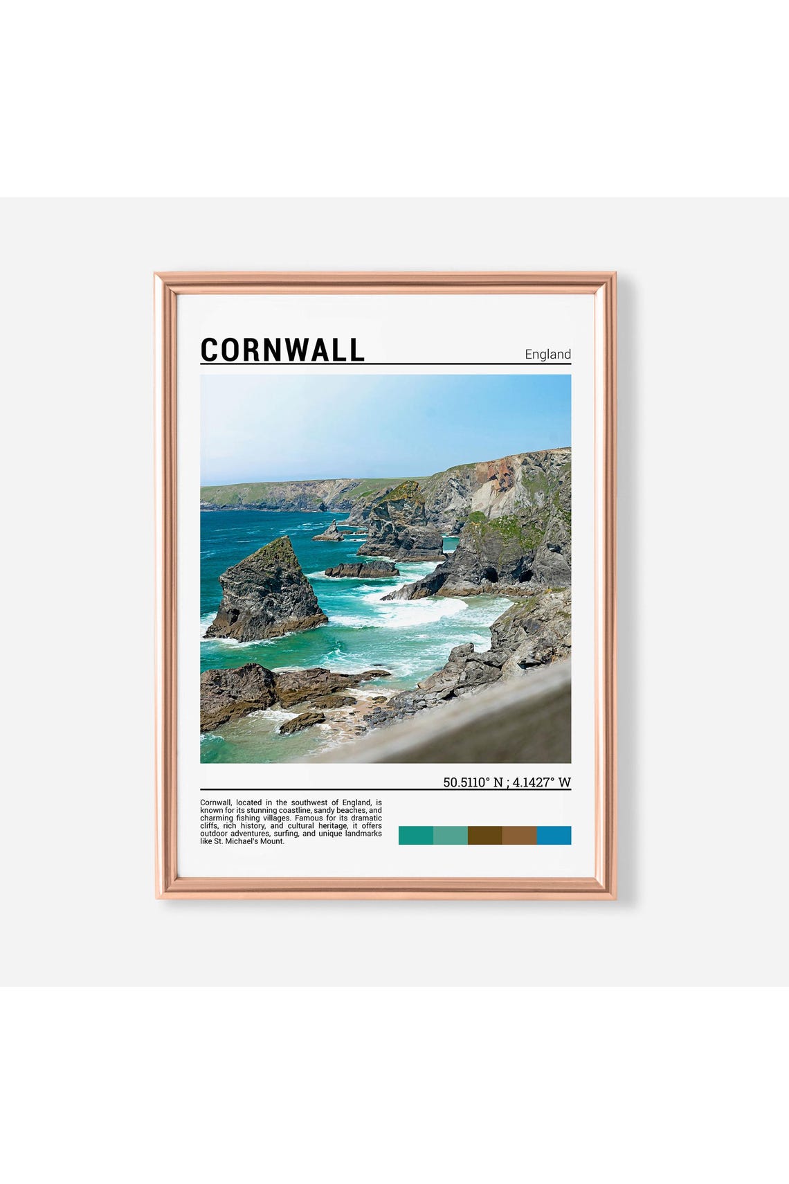 Cornwall England Dramatic Sea Stacks Turquoise Coast Cliffs Poster