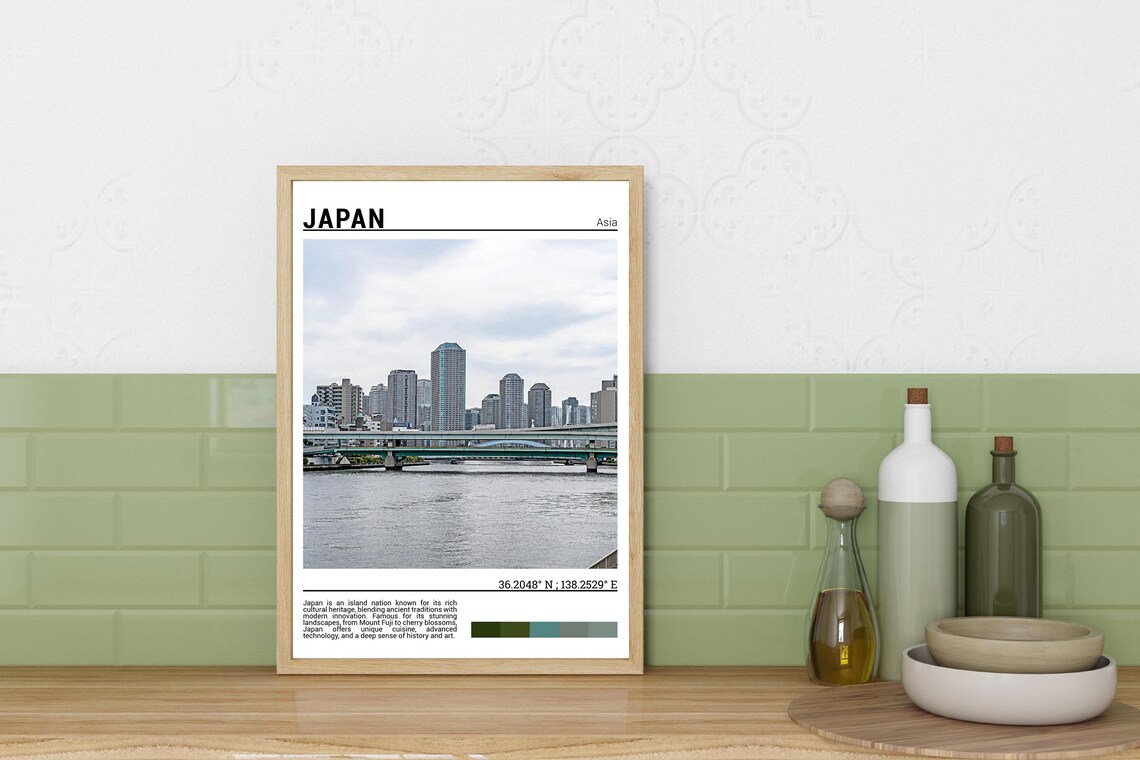 Japan Modern City Skyline River Bridge Glass Towers View Photo Poster - Image 3