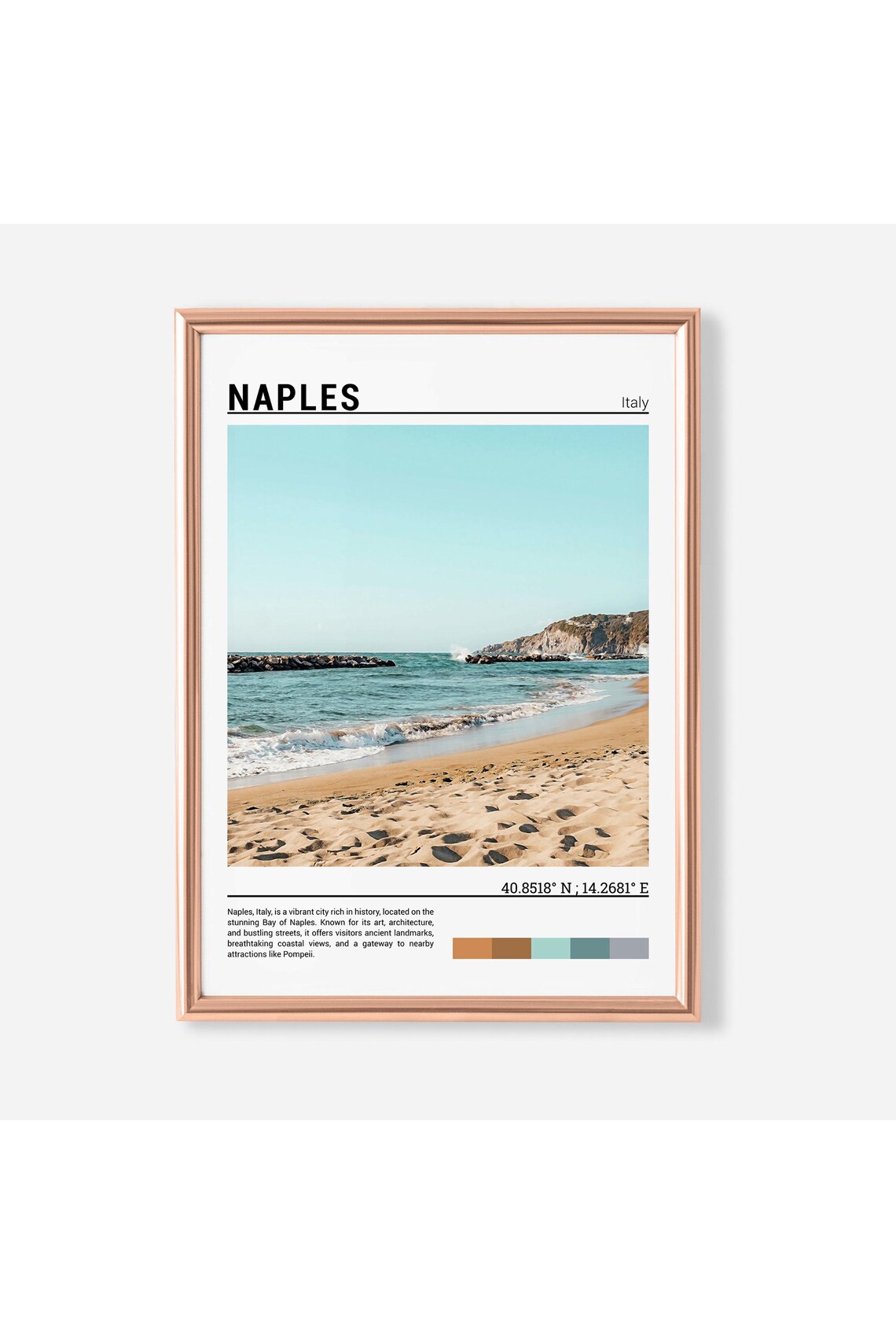 Naples Italy Sandy Beach Turquoise Waves Sunny Coast View Poster