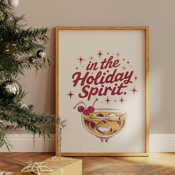 In The Holiday Spirit Festive Retro Cocktail Christmas Bar Poster