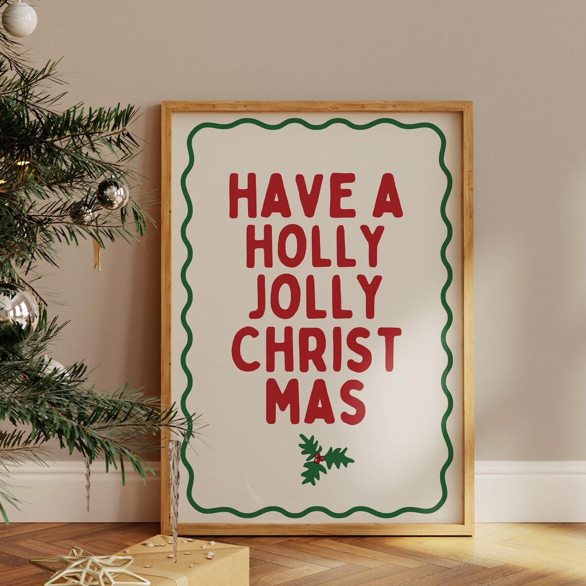 Have A Holly Jolly Christmas Bold Red Lettering Holiday Wall Art