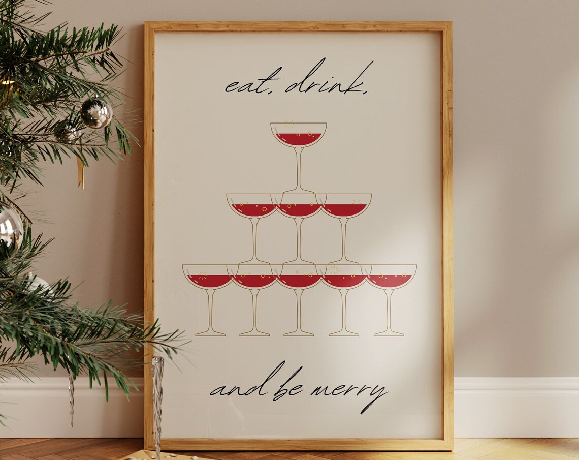 Eat Drink And Be Merry Cream Champagne Coupe Tower Party Poster - Image 5