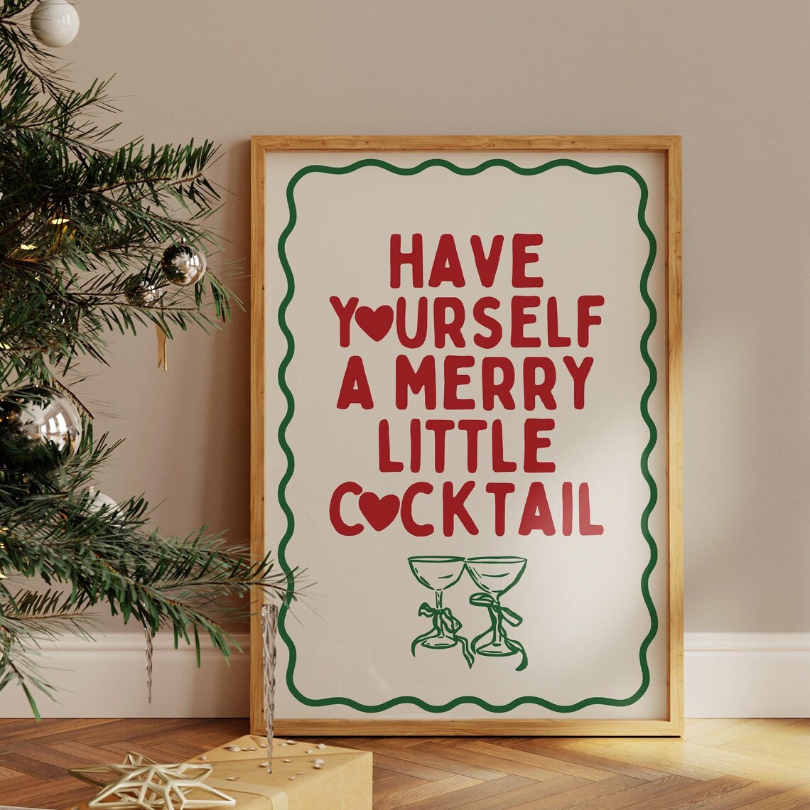 Merry Little Cocktail Retro Christmas Typography Print