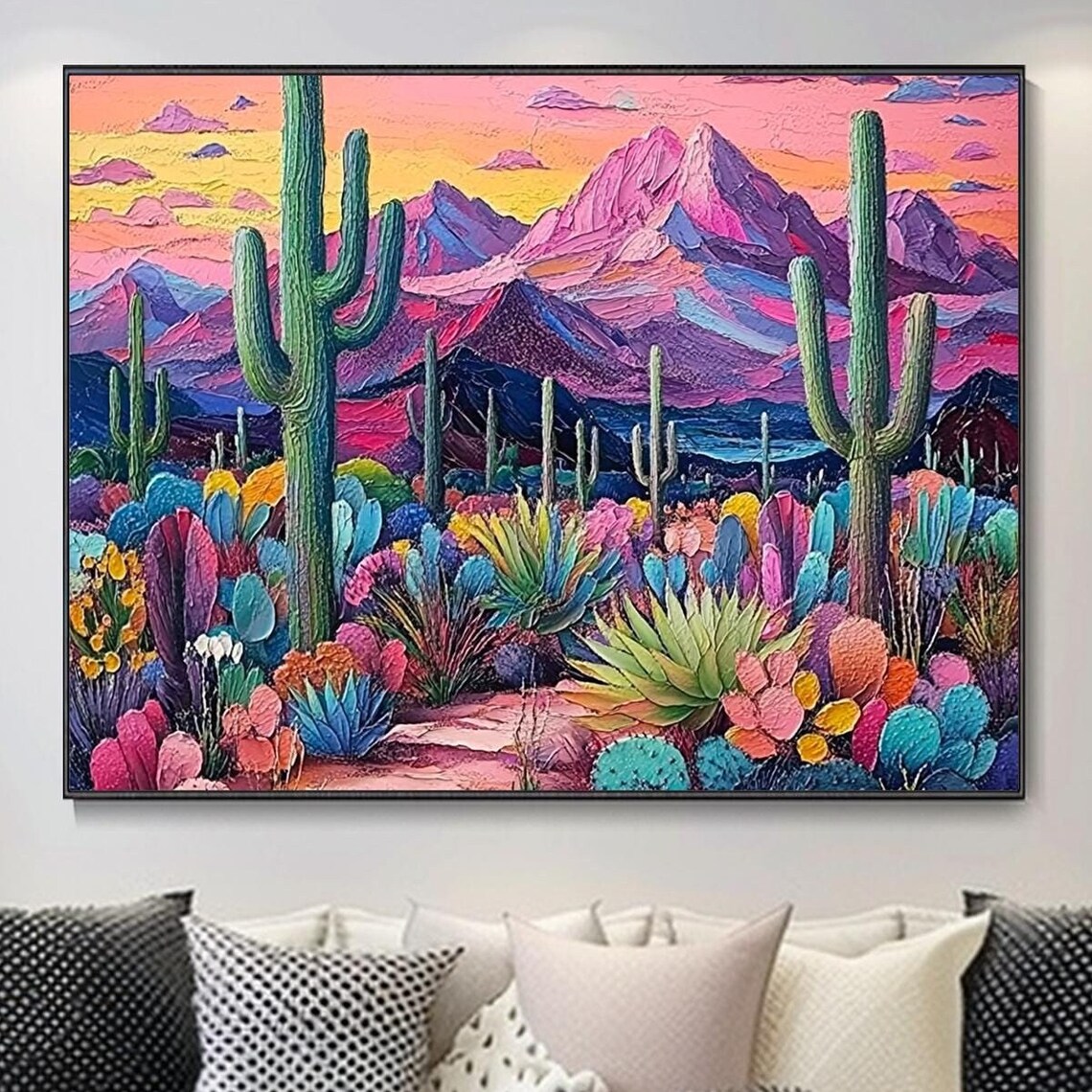 Colorful Saguaro Cactus Desert Sunset Mountain Landscape Art Poster - Image 4