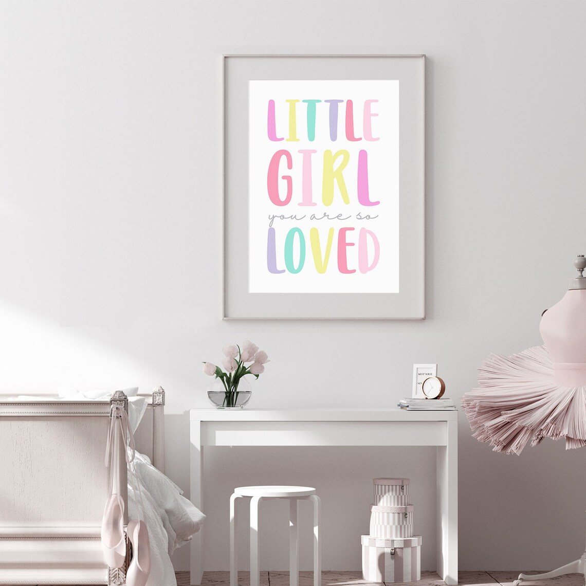 Little Girl You Are So Loved Pastel Kids Nursery Quote Poster - Image 3