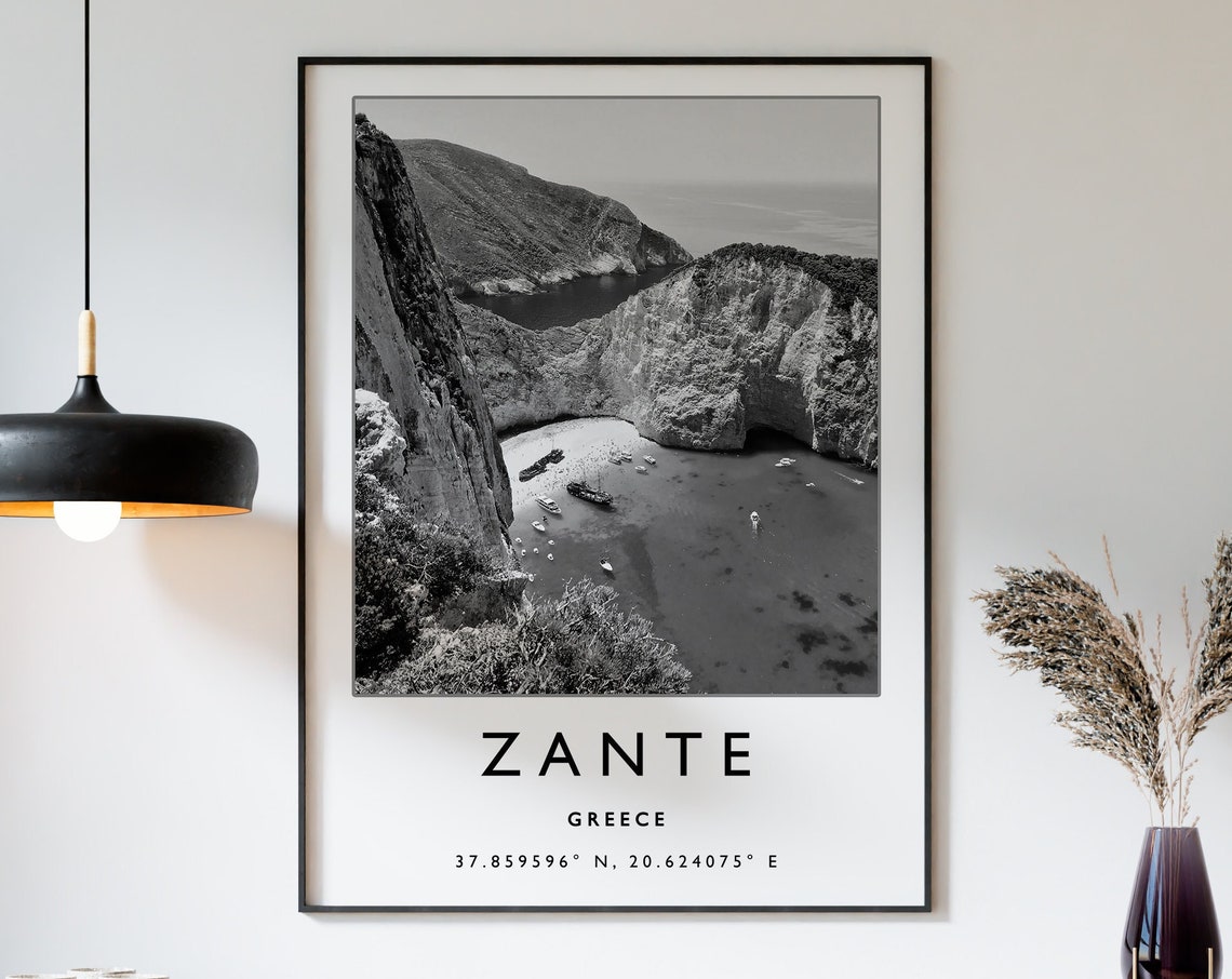 Zante Travel Print Zante Greece Travel Poster Greece Travel Print Travel Art Travel Poster Black And White Gift A2a3a3