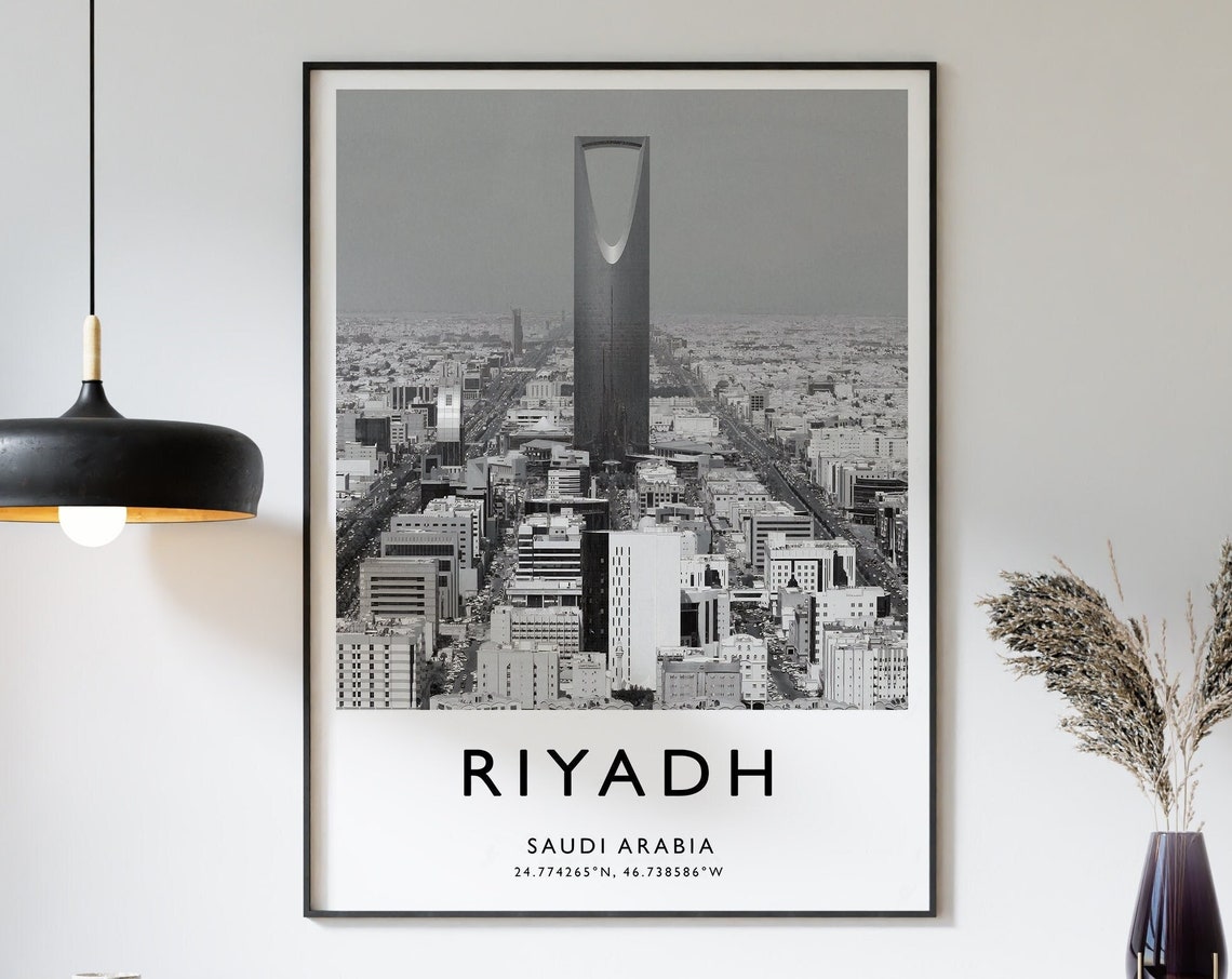 Riyadh Saudi Arabia Kingdom Centre Skyline Black White Poster