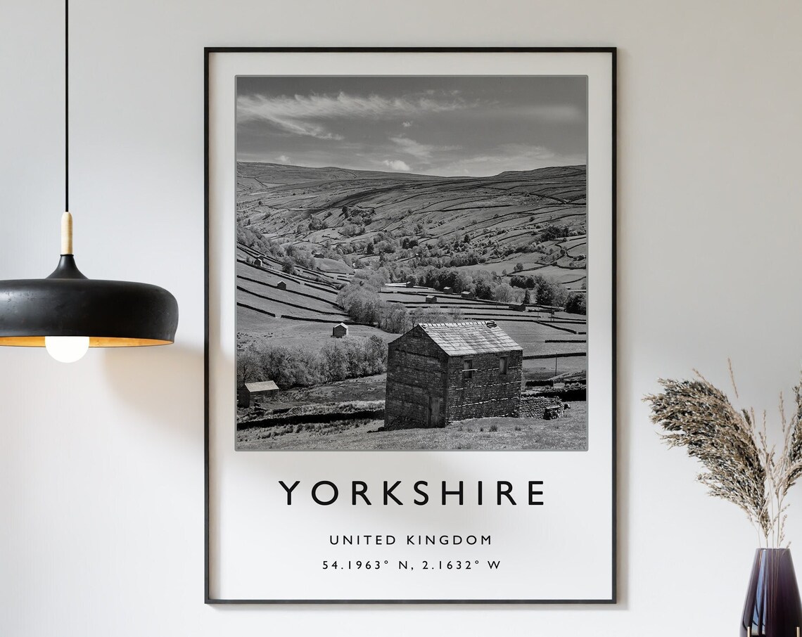 Yorkshire Travel Poster, Black and White UK Art