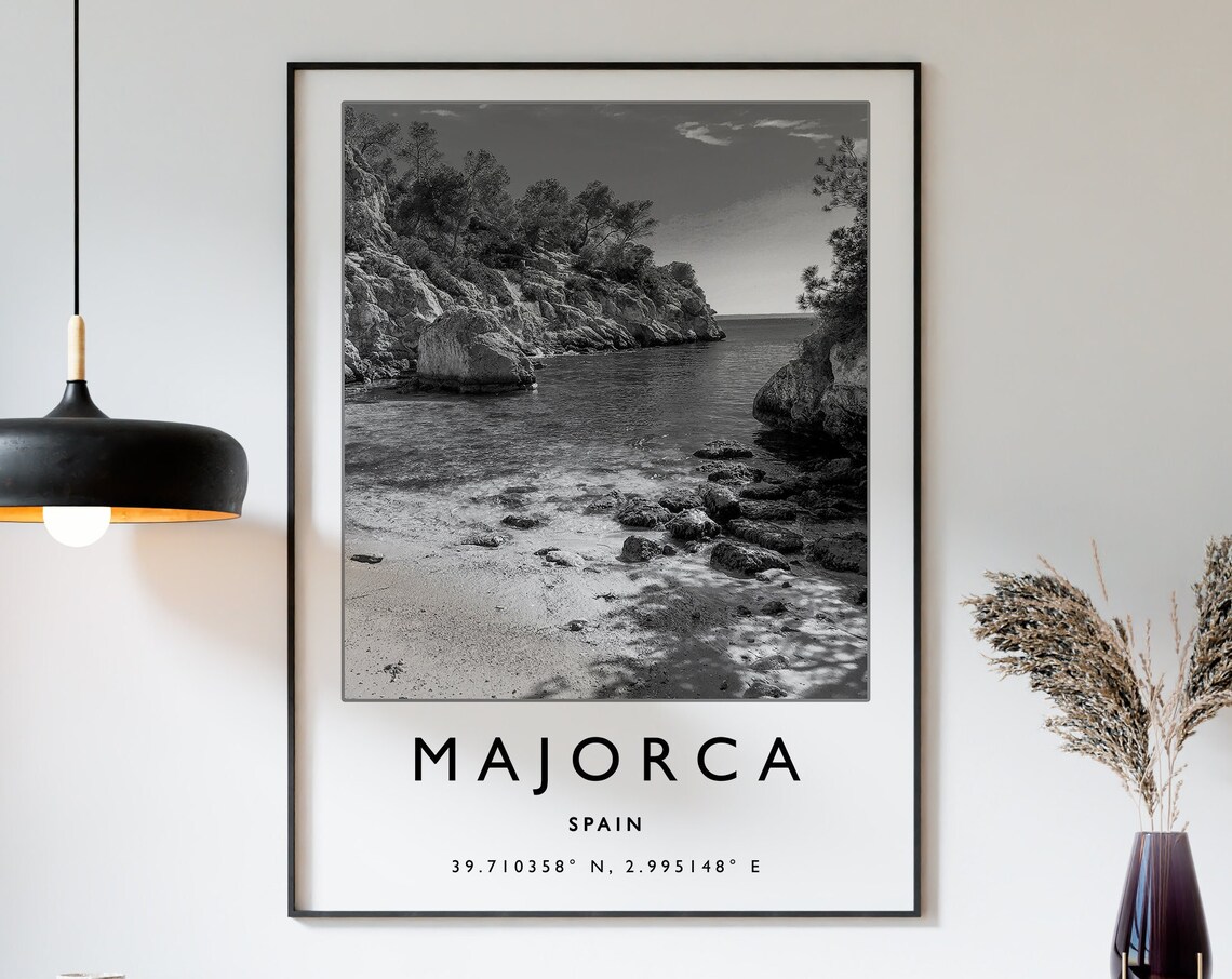 Majorca Travel Poster, Black and White Spain Print