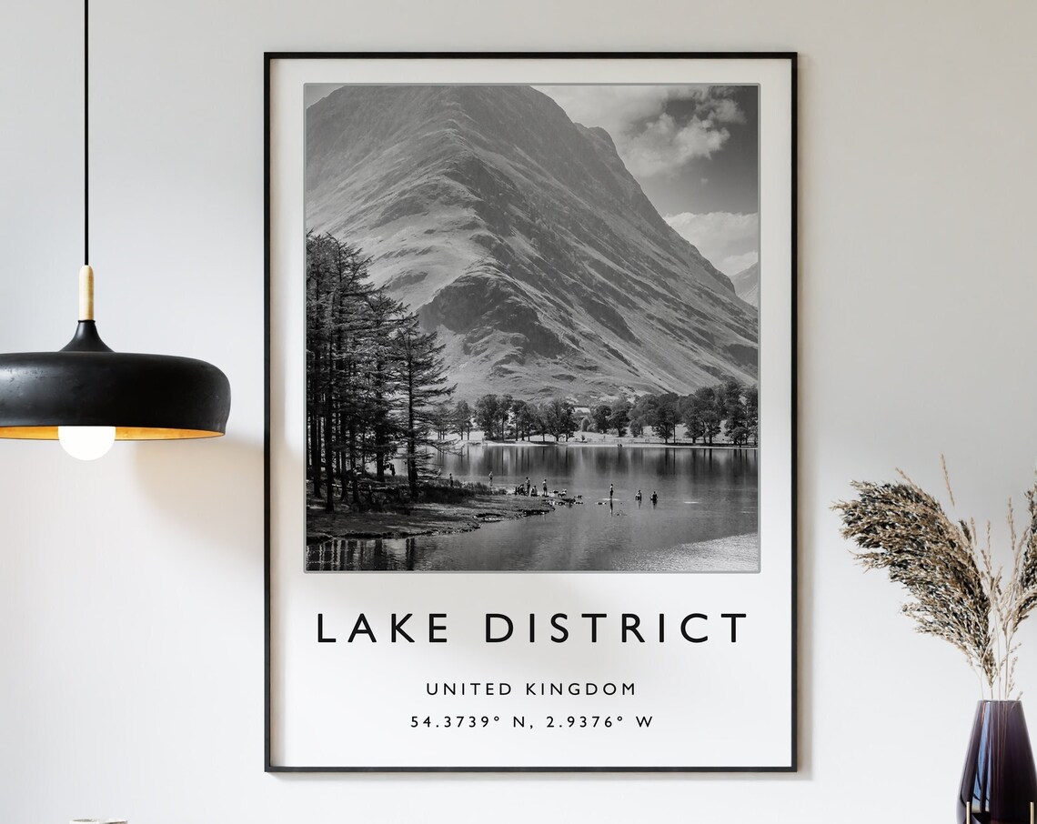 Lake District Travel Poster, Black And White