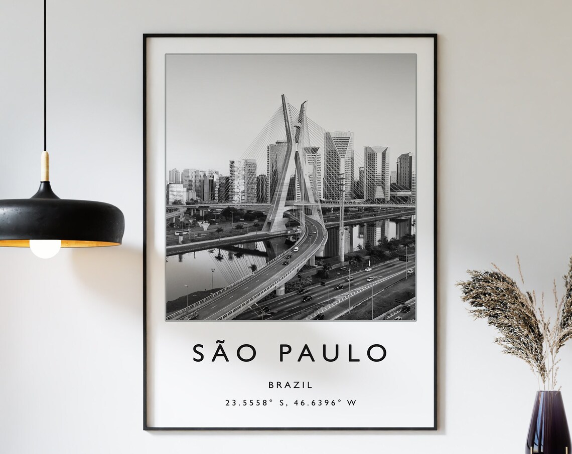 Sao Paulo Brazil Travel Poster, Black and White