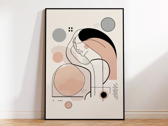Abstract Woman Flowing Hair Pastel Geometric Line Art Poster