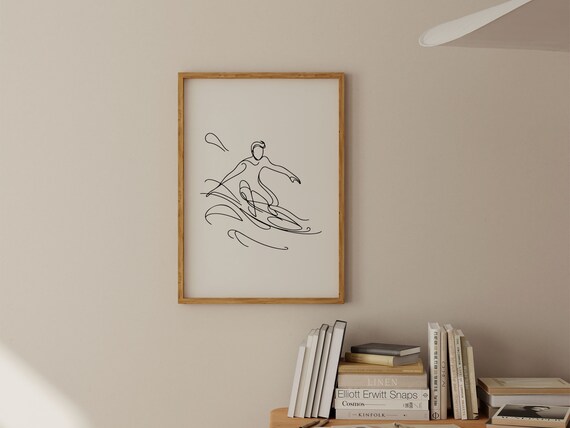 Surf Print Poster In Minimalist Style For Cool Surfer Home Wall Art I Surfer Gift I Frames Included Oak Pine Metal Wood White Black