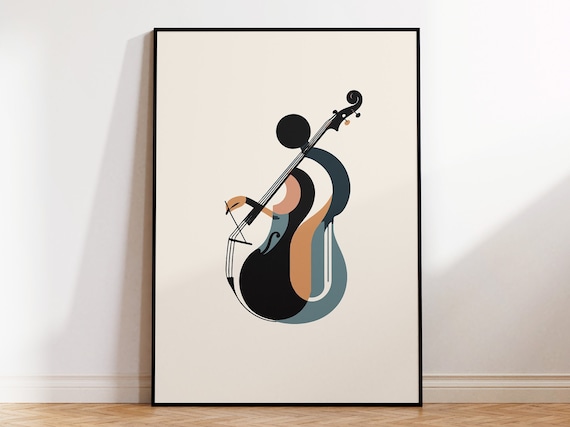 Minimalist Abstract Cellist Print For Contemporary Home Wall Art Scandinavian Home Decor For Classic Music Lover