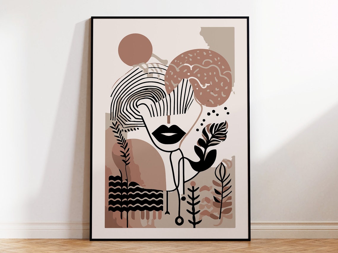 Abstract Woman Face Big Lips Eccentric Terracotta Modern Art Poster