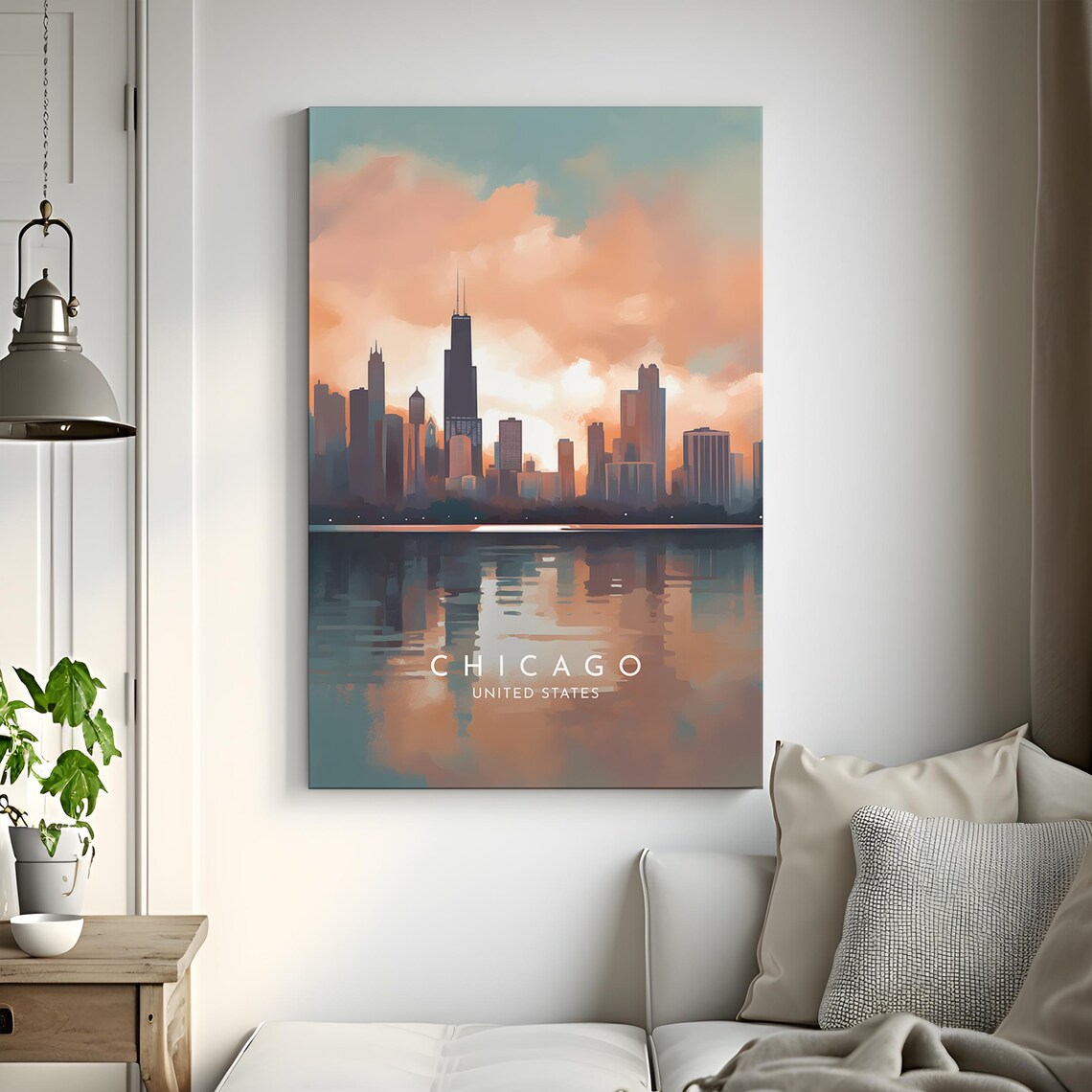 Chicago Skyline Sunset Poster United States City Travel View - Image 3