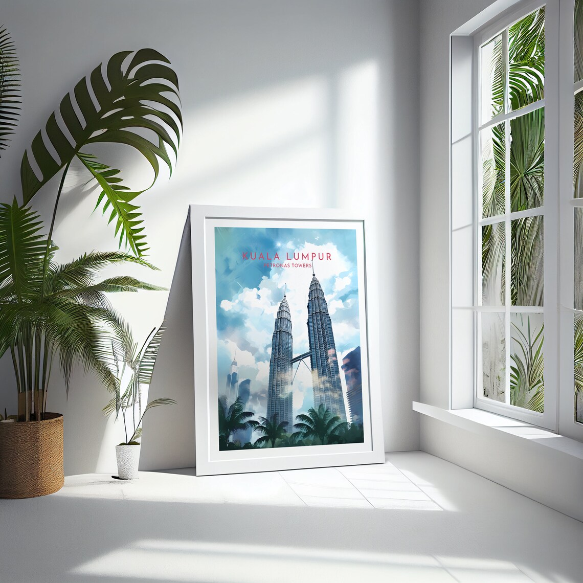 Kuala Lumpur Petronas Towers Watercolor Travel Poster at Daytime - Image 4