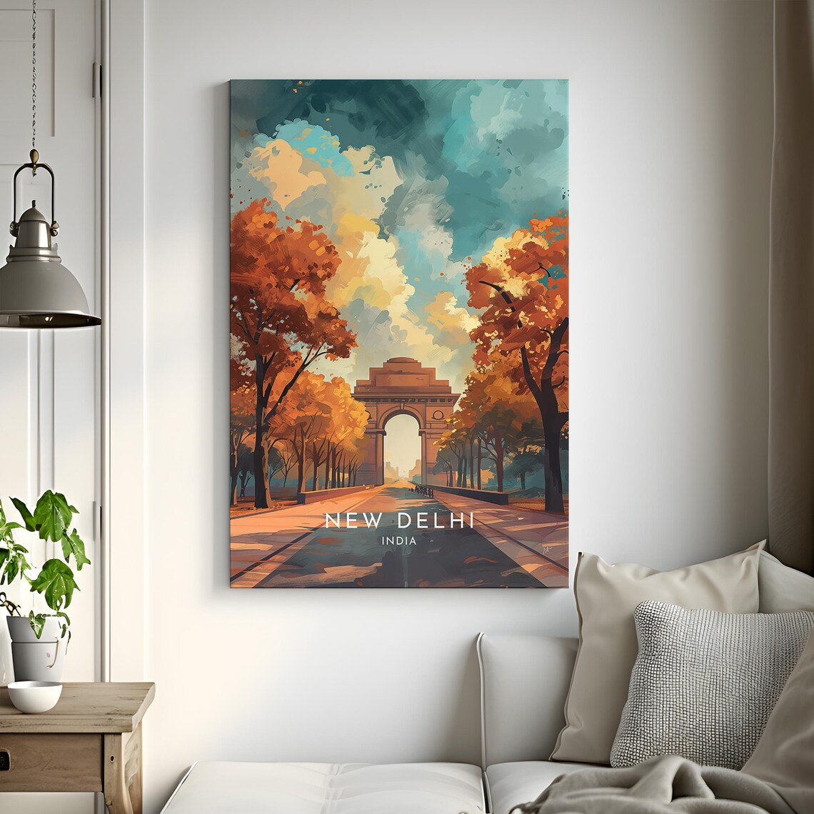 New Delhi India Gate Painterly Daytime Tree-Lined Avenue Poster - Image 3