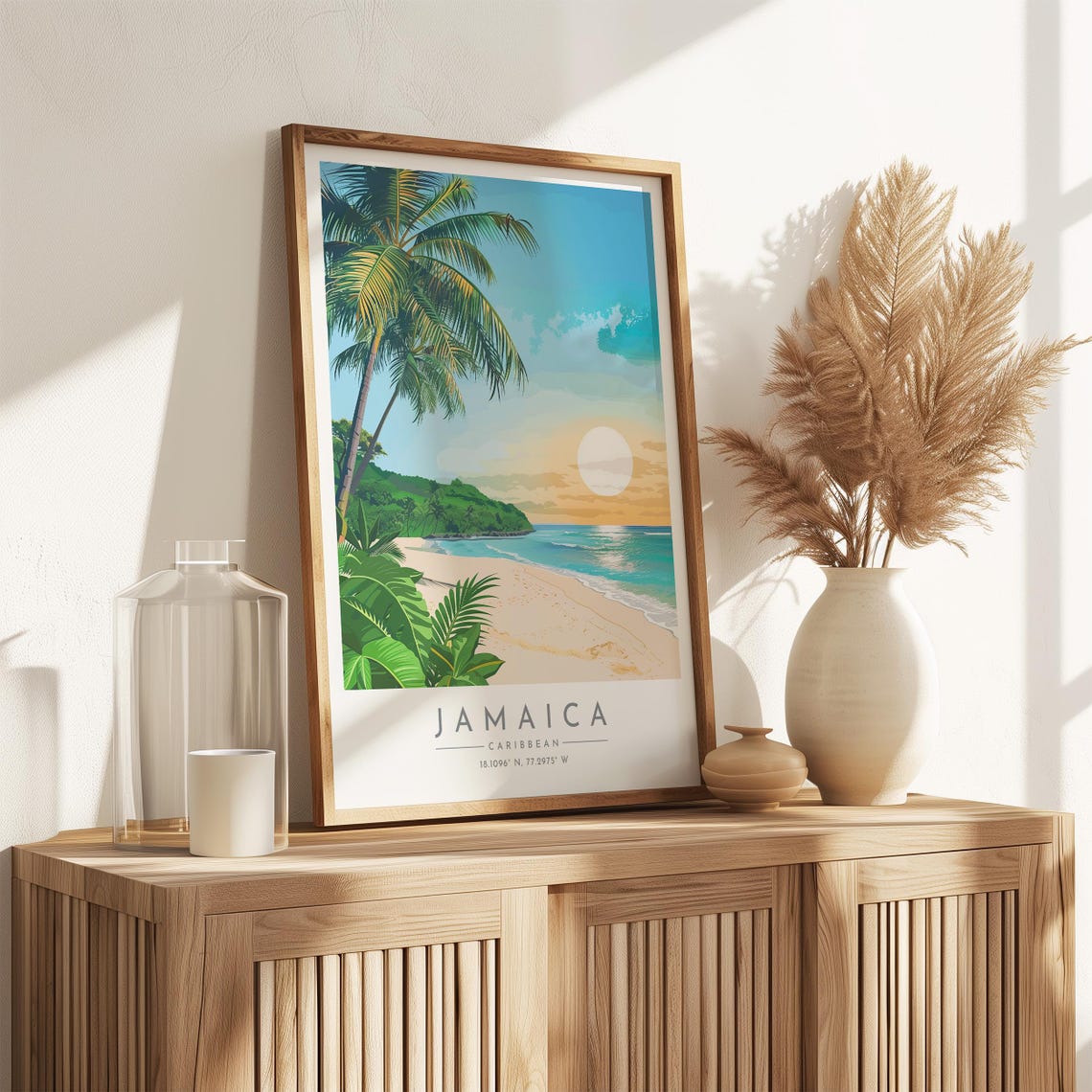 Jamaica Sunset Beach Palm Trees Caribbean Shore Travel Poster - Image 3