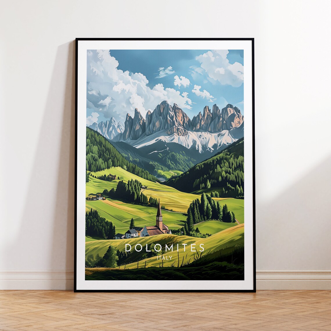 Dolomites Travel Poster, Italy Landscape Art Print