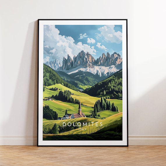Dolomites Travel Poster, Italy Landscape Art Print