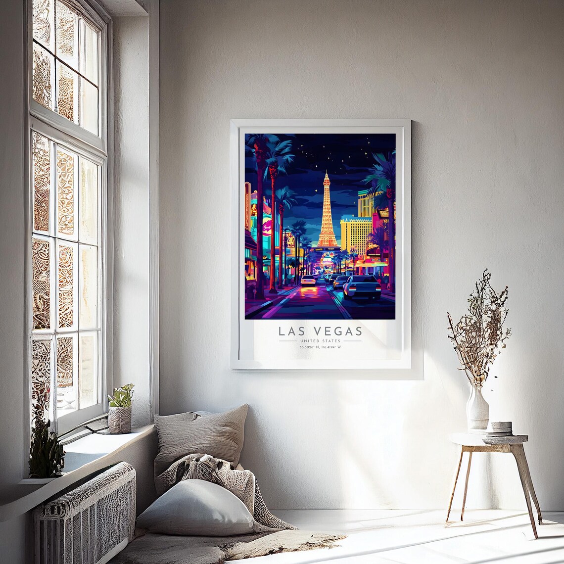 Las Vegas Strip Neon Night Eiffel Tower Street Travel Poster - Image 4