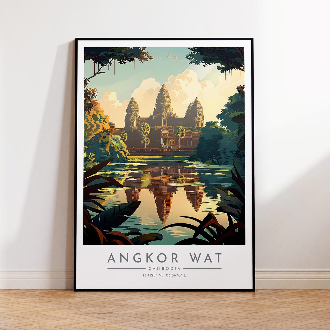 Angkor Wat Cambodia Temple Sunrise Reflection Jungle View Poster
