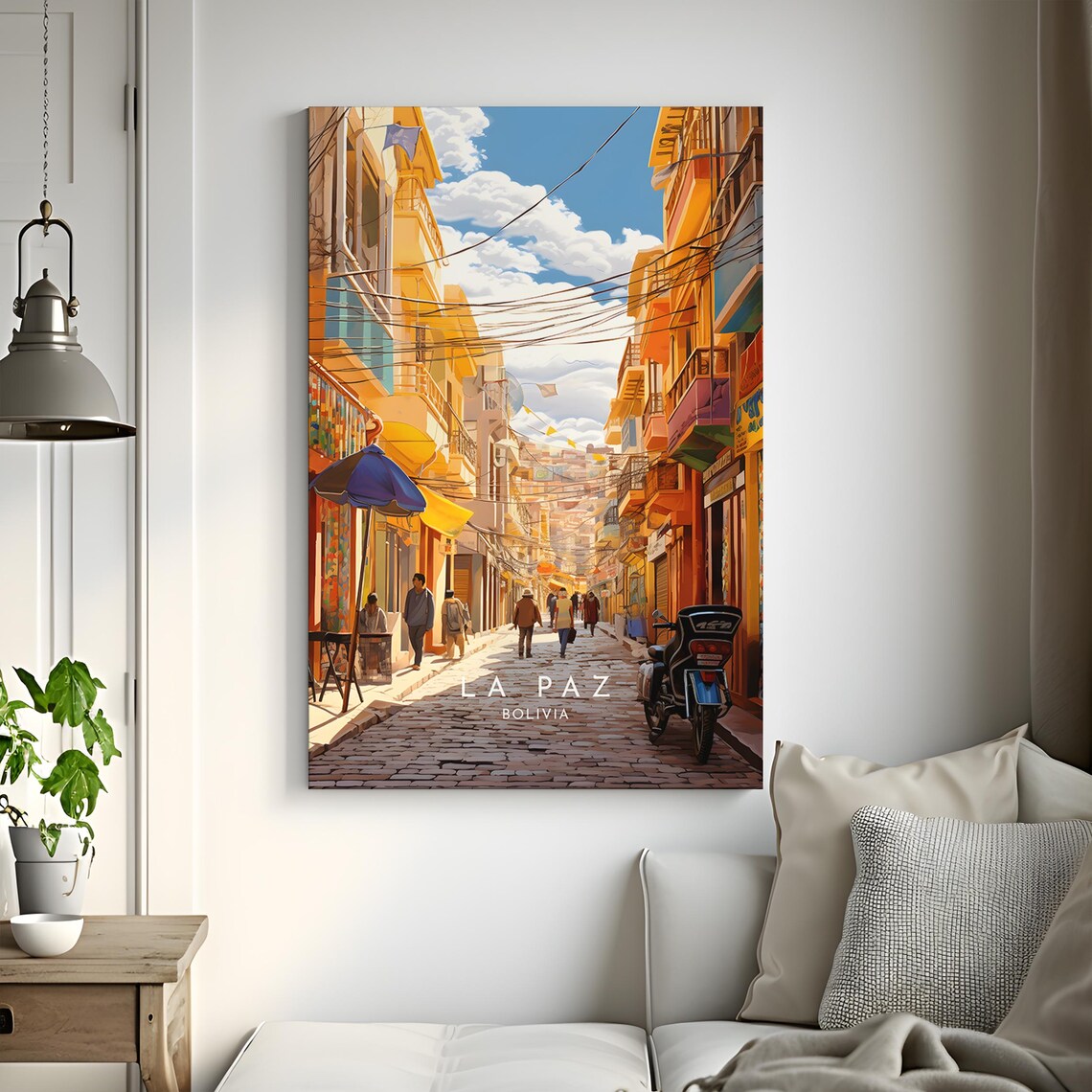 La Paz Bolivia Bustling Cobblestone Market Street Scene Poster - Image 3