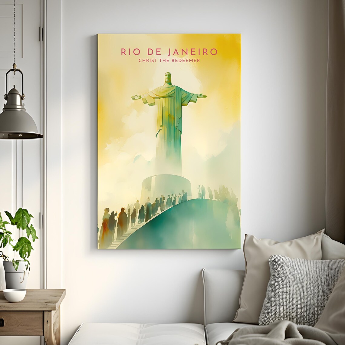 Rio De Janeiro Christ The Redeemer Golden Watercolor Art Poster - Image 3