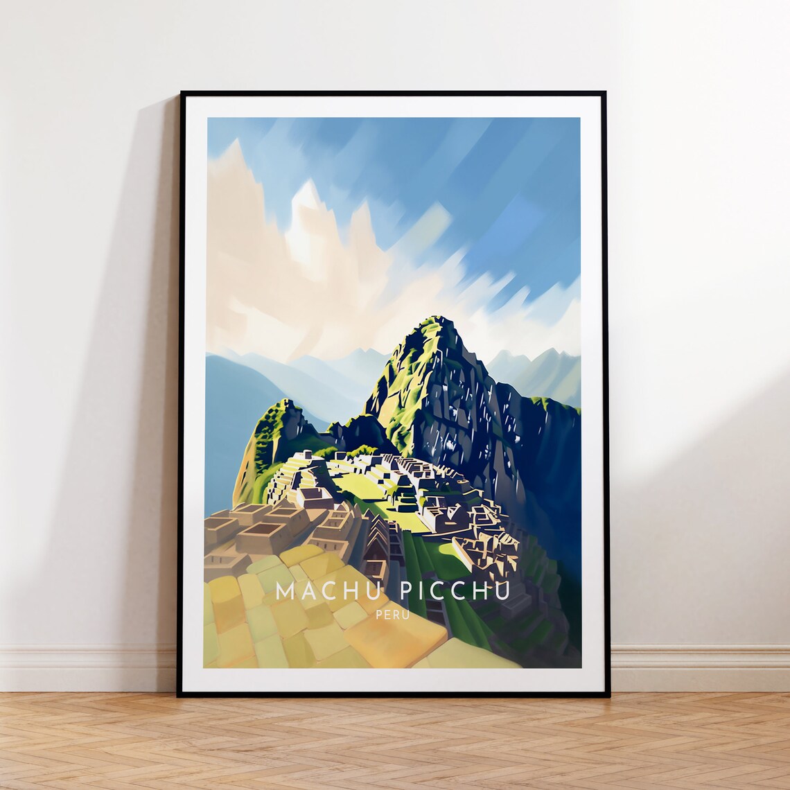 Machu Picchu Peru Ancient Ruins Mountain Travel Poster in Sunlight