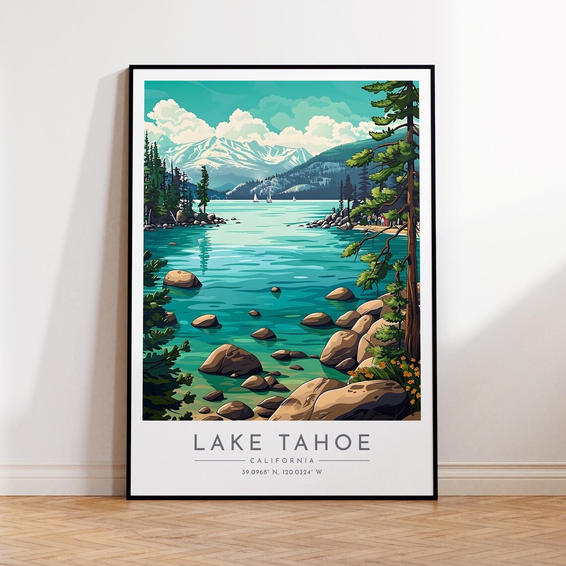 Lake Tahoe Alpine Lake Pines Rocky Shore Granite Travel Poster
