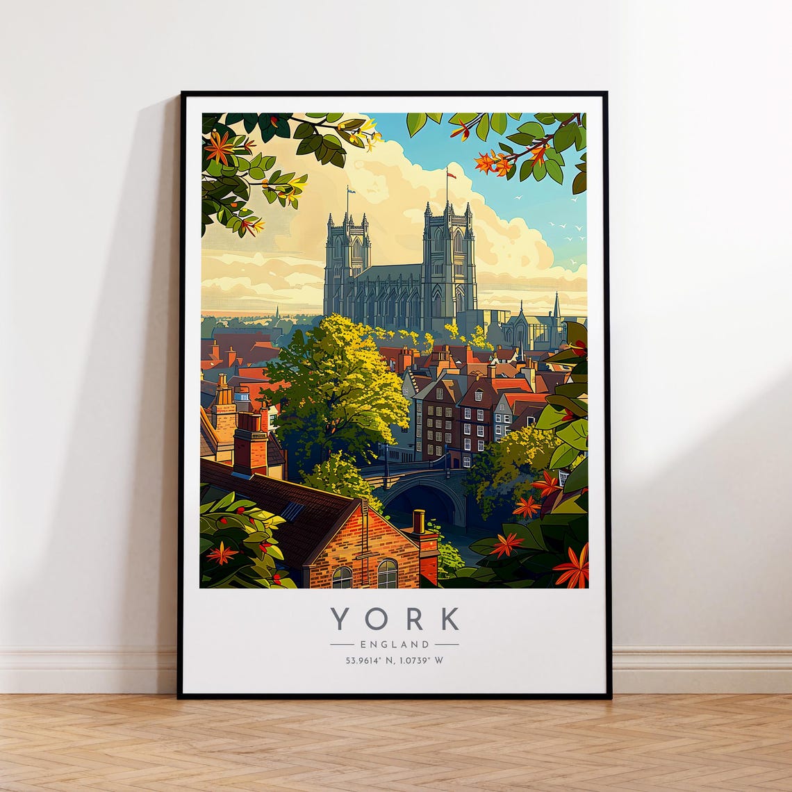 York England York Minster Old Town Rooftops Autumn Day Poster