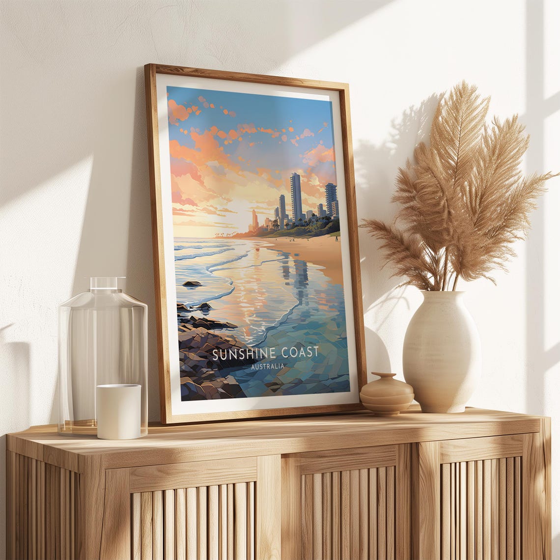 Sunshine Coast Australia Sunrise Beach Golden Skyline Travel Poster - Image 2