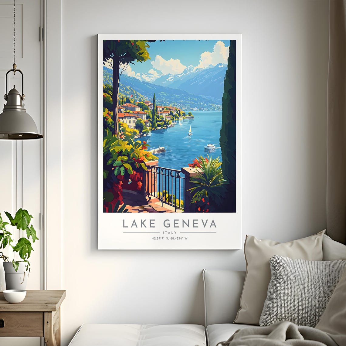 Lake Geneva Lakeside Terrace Flower Mountain View Travel Poster - Image 2