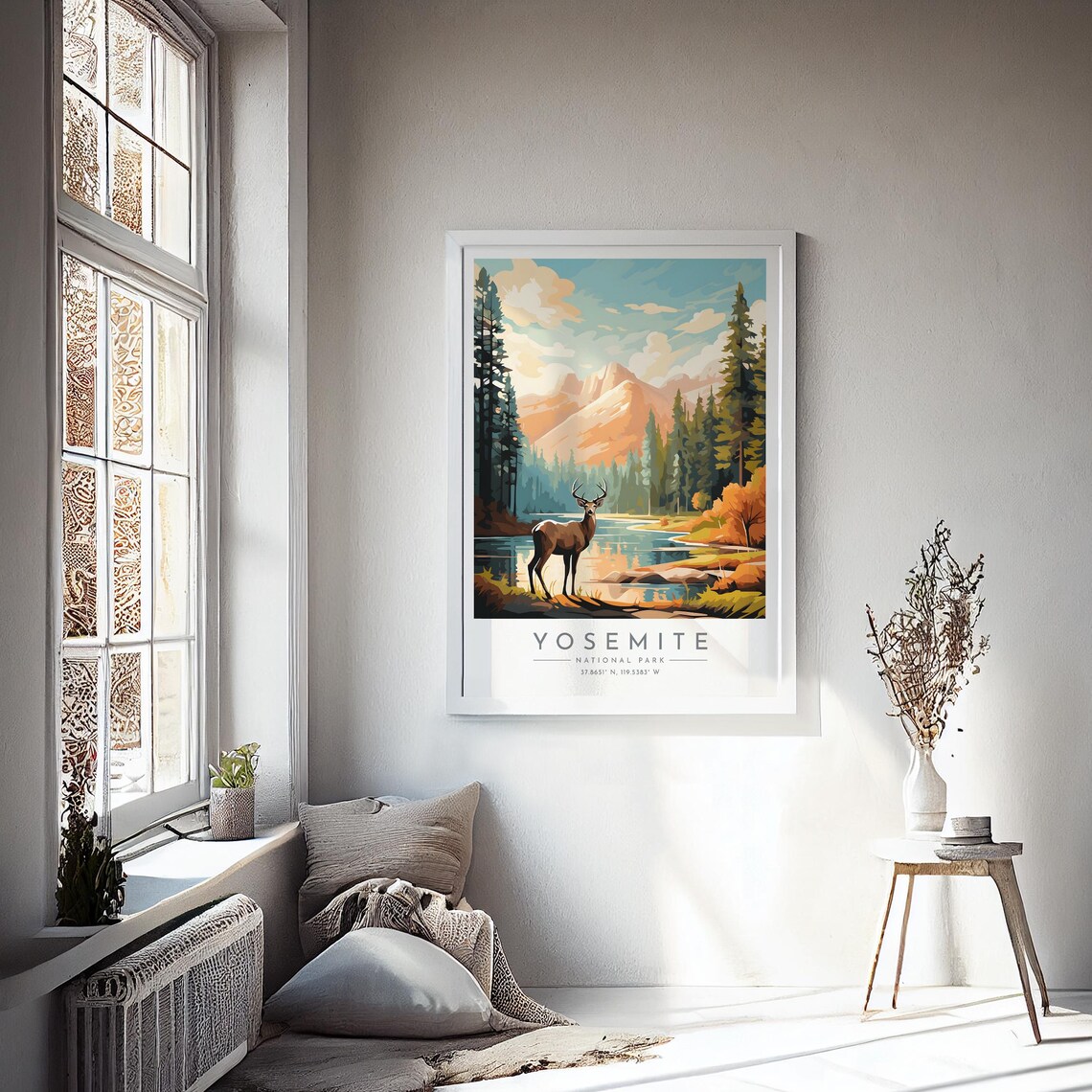 Yosemite National Park Lakeside Deer Calm Morning Lake Poster - Image 4