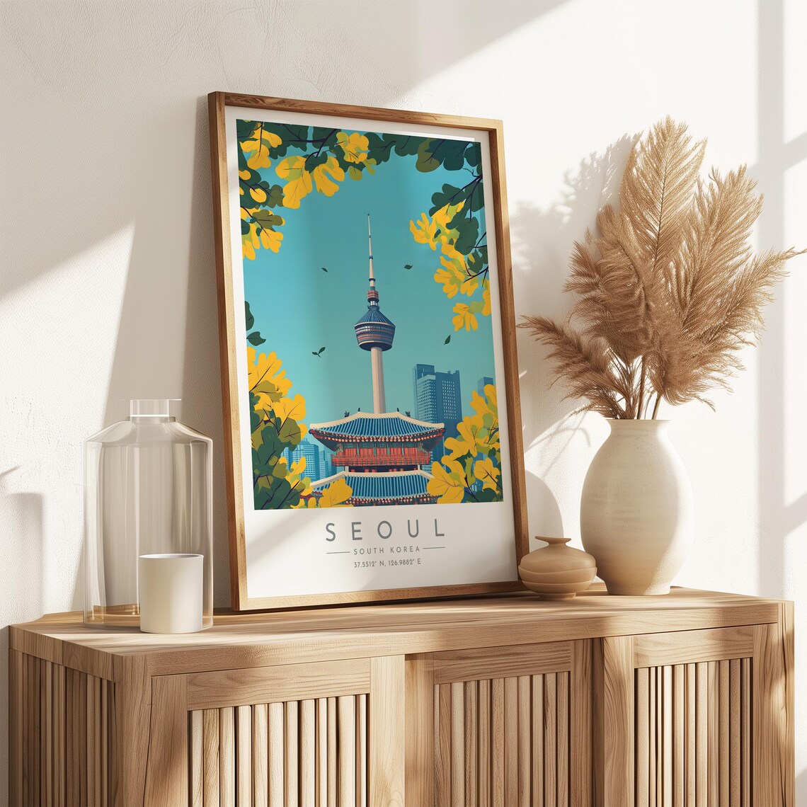 Seoul N Seoul Tower Palace Roof Autumn Gold Korea Travel Poster - Image 3
