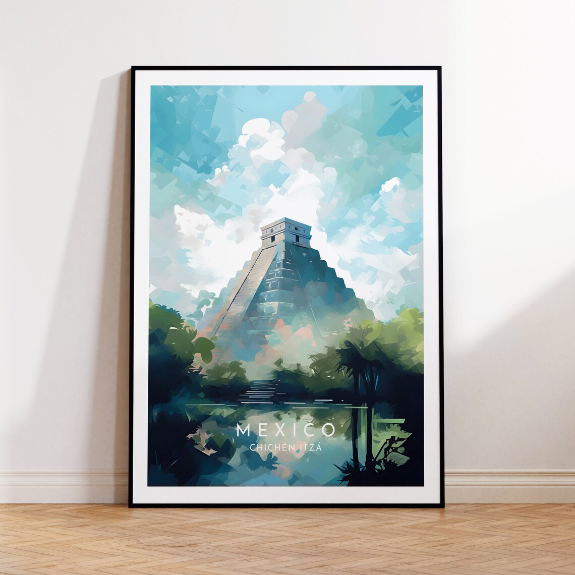 Chichen Itza Travel Poster, Mexico Wall Art Print