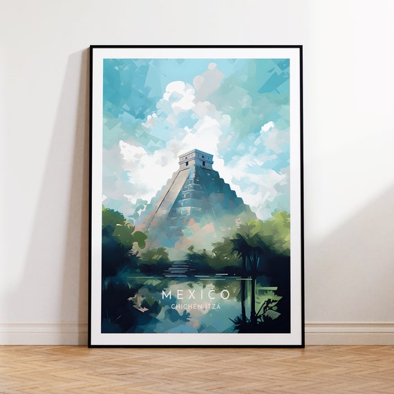 Chichen Itza Travel Poster, Mexico Wall Art Print