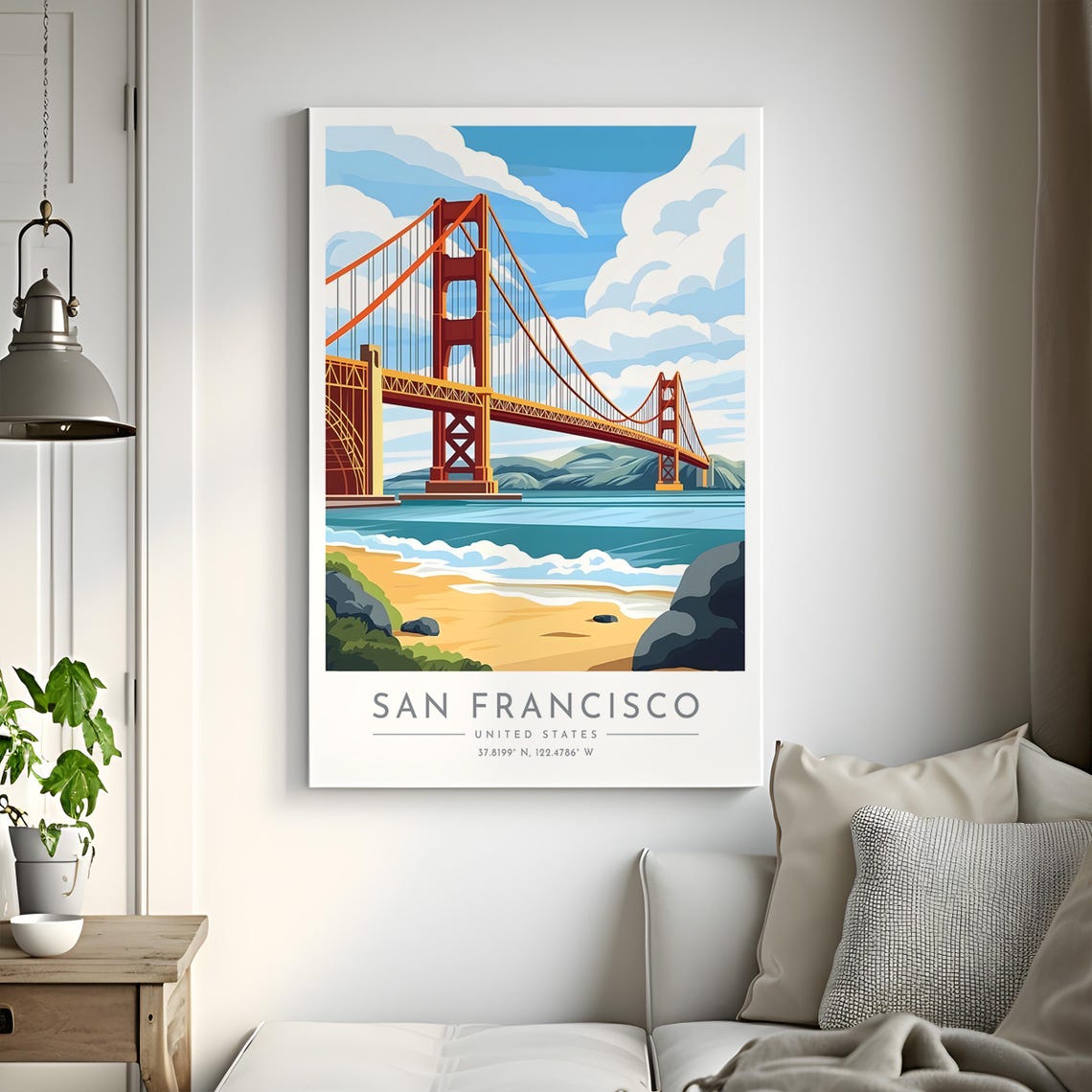 San Francisco Golden Gate Bridge Sunny Beach View Travel Poster - Image 2