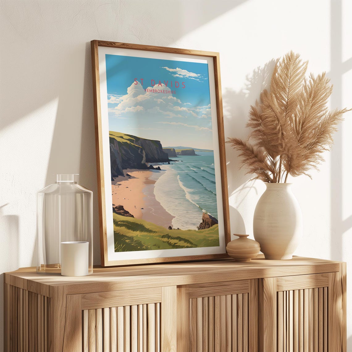 St Davids Pembrokeshire Beach Cliffs Sunny Wales Travel Poster - Image 2