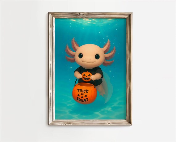 Axolotl Halloween Spooky Cute Print Art Gift For Lovers