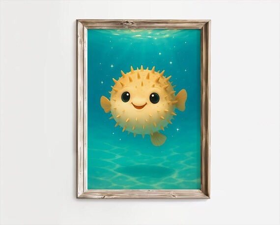 Pufferfish Print Puffer Fish Poster Cute Sea Creatures Kawaii Nursery