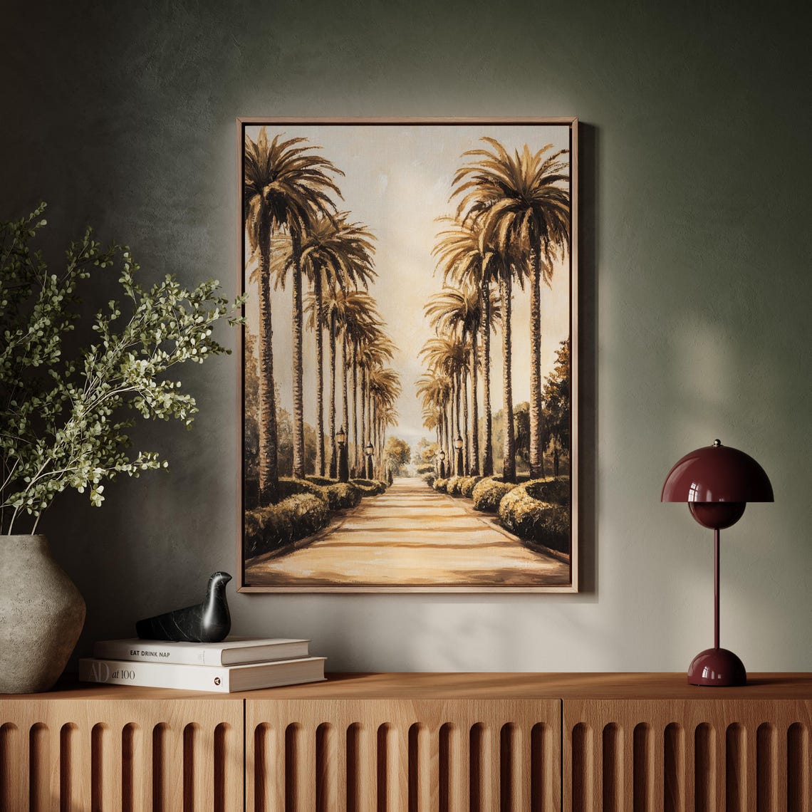 Vintage Sepia Palm Tree Avenue Sunlit Path Nostalgic Wall Poster - Image 4
