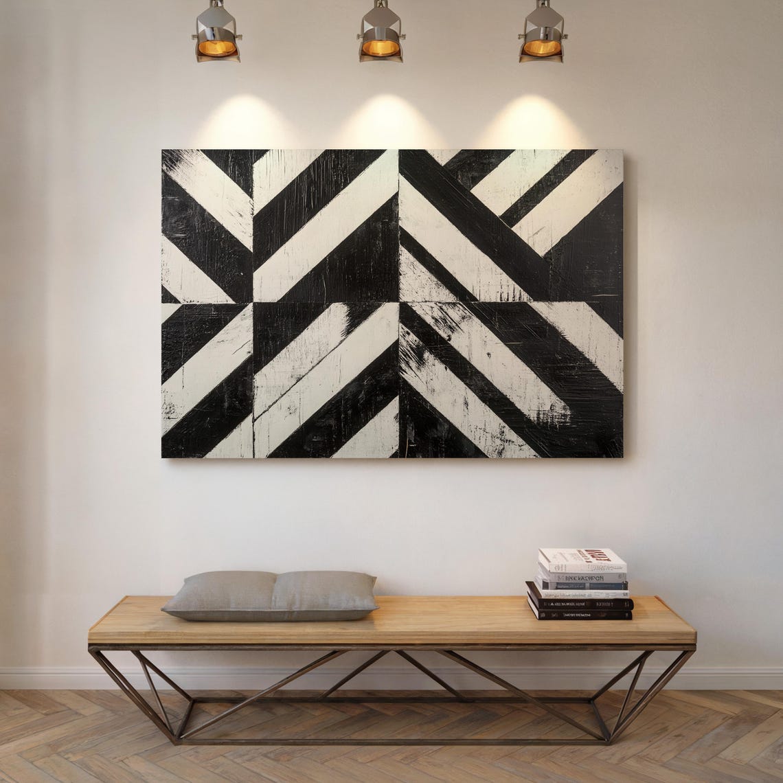 Grunge Black And White Abstract Art With Chevron Patterns And Bold Contrasts - Image 3