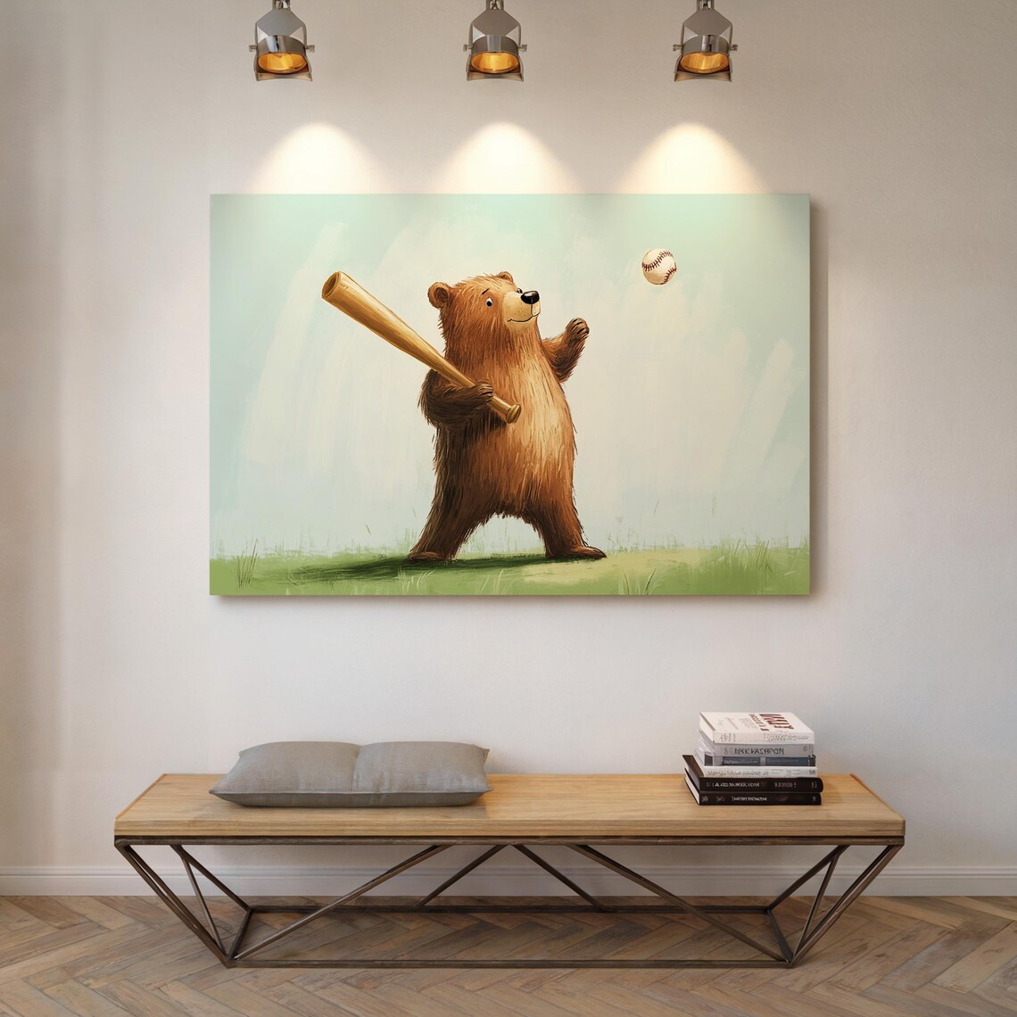 Playful Brown Bear Playing Baseball Whimsical Kids Room Sports Print - Image 3