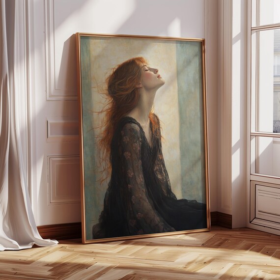 Redhead Woman Flowing Hair Dreamy Light Fine Art Portrait Poster