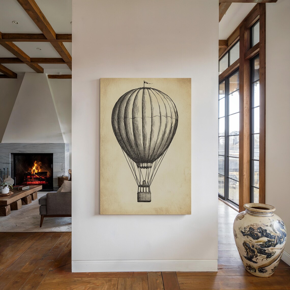 Antique Hot Air Balloon Vintage Retro Ink Sketch Travel Poster - Image 3