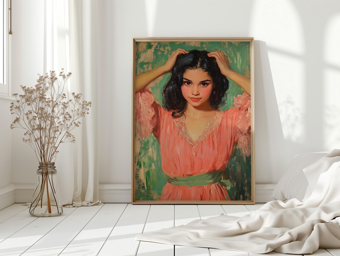 Romantic Vintage Girl Portrait, Classic Oil Style - Image 2