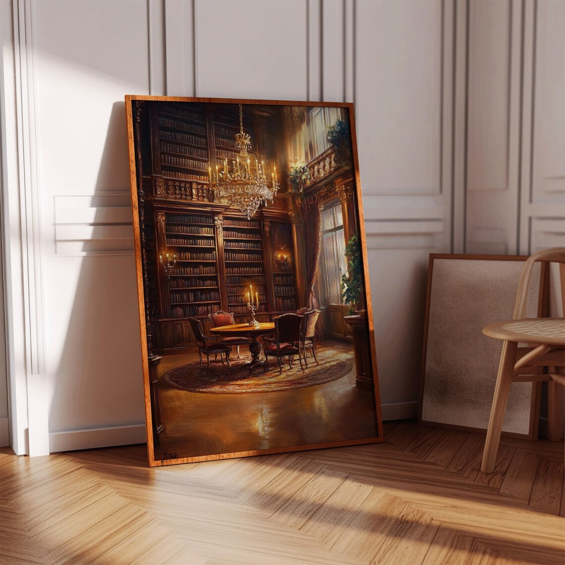 Grand Library Interior Chandelier Books Regal Room Art Poster - Image 5