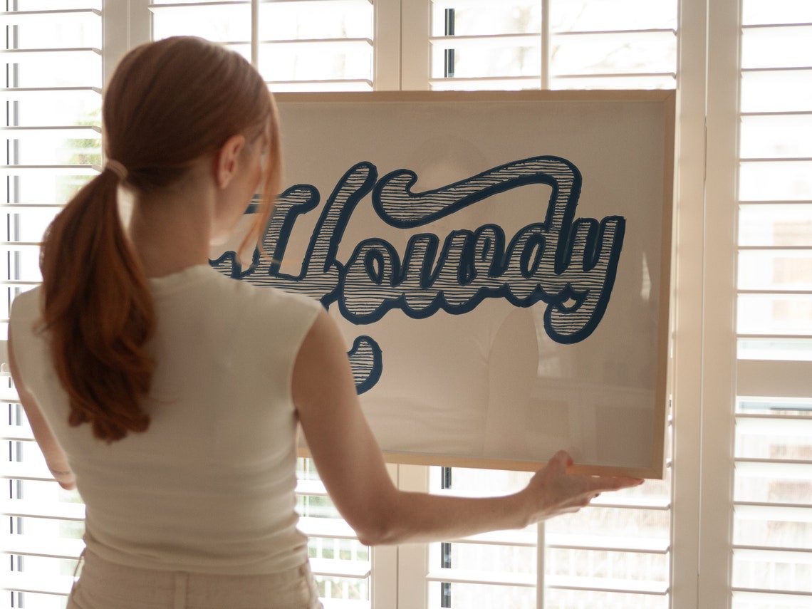 Howdy Retro Striped Script Navy Lettering Western Welcome Art Poster - Image 3